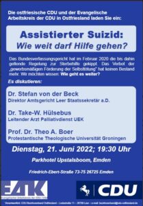 Einladung des Bezirksfachausschusses Ethik der CDU in Ostfriesland