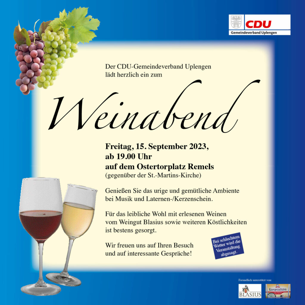 Einladung zum Weinabend am 15.09.23